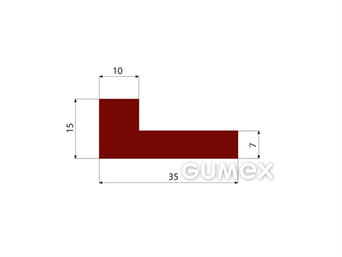 Pryžový profil tvaru "L", 15x35/7mm, 75°ShA, NR-SBR, -40°C/+80°C, červenohnědý